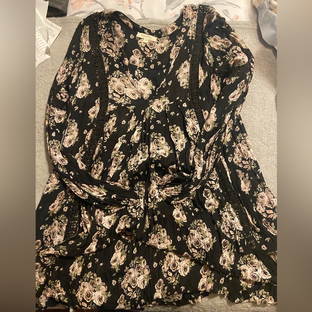 Rebellion Black and Pink Rose Pattern Dress